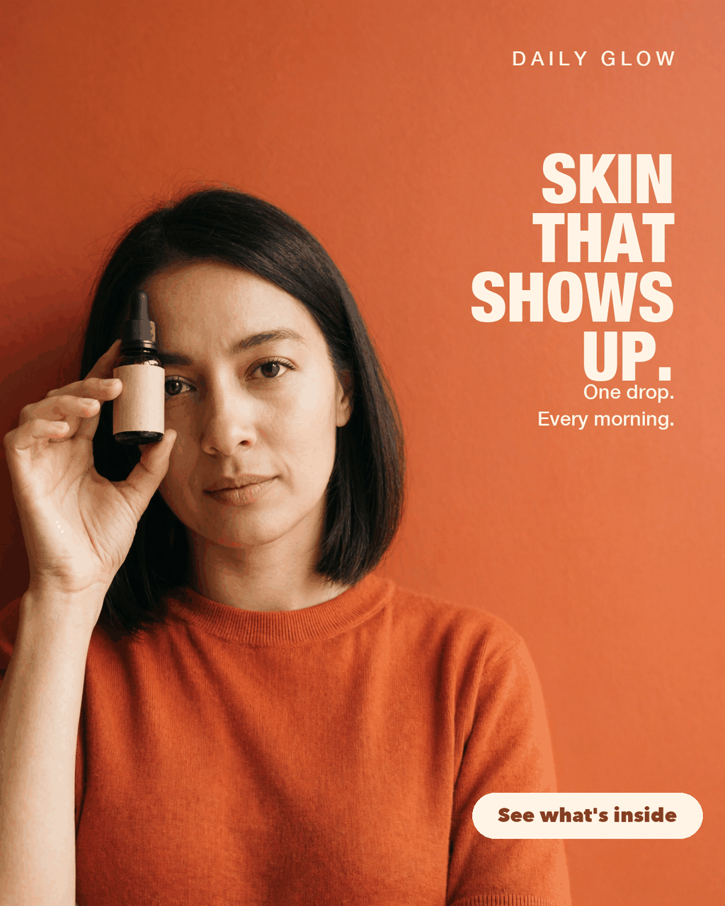 Second static ad from the same formula: the bottle in hand with a spoken-CTA end card